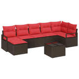 Set di divani con cuscino 8 pcs Marrone e Rosso polyrattan