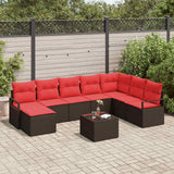 Set di divani con cuscino 9 pcs Marrone e Rosso polyrattan
