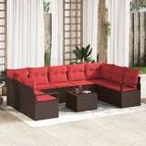 Set Divano da Giardino 10 pcs Marrone e Rosso polyrattan