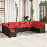 Set Divano da Giardino 10 pcs Marrone e Rosso polyrattan