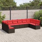 Set Divano da Giardino 10 pcs Marrone e Rosso polyrattan