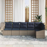 Set Divano da Giardino 6 pcs Grigio e Blu Navy polyrattan