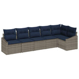 Set Divano da Giardino 6 pcs Grigio e Blu Navy polyrattan