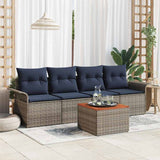 Set Divano da Giardino 5 pcs Grigio e Blu Navy polyrattan