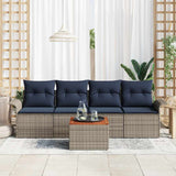 Set Divano da Giardino 5 pcs Grigio e Blu Navy polyrattan