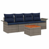 Set Divano da Giardino 5 pcs Grigio e Blu Navy polyrattan