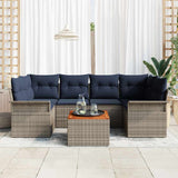 Set Divano da Giardino 7 pcs Grigio e Blu Navy polyrattan