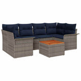Set Divano da Giardino 7 pcs Grigio e Blu Navy polyrattan
