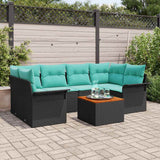 Set Divano da Giardino 7 pcs Nero e Turchese polyrattan