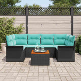 Set Divano da Giardino 7 pcs Nero e Turchese polyrattan