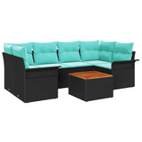 Set Divano da Giardino 7 pcs Nero e Turchese polyrattan