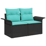 Set Divano da Giardino 7 pcs Nero e Turchese polyrattan