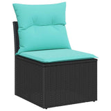 Set Divano da Giardino 7 pcs Nero e Turchese polyrattan