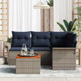 Set Divano da Giardino 5 pcs Grigio e Blu Navy polyrattan