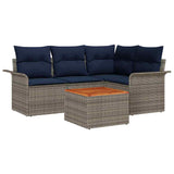 Set Divano da Giardino 5 pcs Grigio e Blu Navy polyrattan