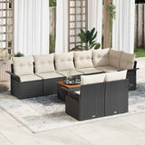 Set Divano da Giardino 9 pcs Nero e Crema polyrattan