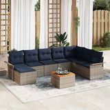 Set Divano da Giardino 9 pcs Grigio e Blu Navy polyrattan