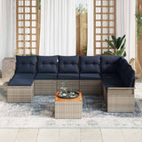 Set Divano da Giardino 9 pcs Grigio e Blu Navy polyrattan