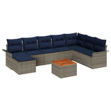 Set Divano da Giardino 9 pcs Grigio e Blu Navy polyrattan