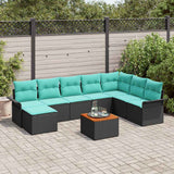 Set Divano da Giardino 9 pcs Nero e Turchese polyrattan