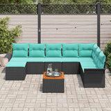 Set Divano da Giardino 9 pcs Nero e Turchese polyrattan