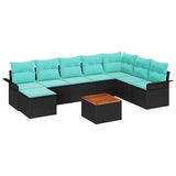 Set Divano da Giardino 9 pcs Nero e Turchese polyrattan