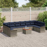 Set Divano da Giardino 11 pcs Grigio e Blu Navy polyrattan