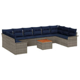 Set Divano da Giardino 11 pcs Grigio e Blu Navy polyrattan