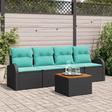 Set Divano da Giardino 5 pcs Nero e Turchese polyrattan