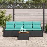 Set Divano da Giardino 5 pcs Nero e Turchese polyrattan
