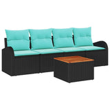 Set Divano da Giardino 5 pcs Nero e Turchese polyrattan