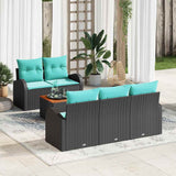 Set Divano da Giardino 6 pcs Nero e Turchese polyrattan