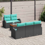 Set Divano da Giardino 6 pcs Nero e Turchese polyrattan