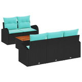 Set Divano da Giardino 6 pcs Nero e Turchese polyrattan