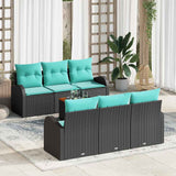 Set Divano da Giardino 7 pcs Nero e Turchese polyrattan