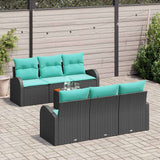 Set Divano da Giardino 7 pcs Nero e Turchese polyrattan