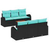 Set Divano da Giardino 7 pcs Nero e Turchese polyrattan