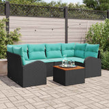 Set Divano da Giardino 7 pcs Nero e Turchese polyrattan