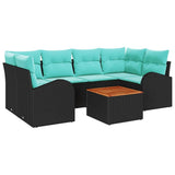 Set Divano da Giardino 7 pcs Nero e Turchese polyrattan