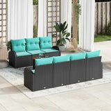 Set Divano da Giardino 8 pcs Nero e Turchese polyrattan