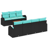 Set Divano da Giardino 8 pcs Nero e Turchese polyrattan