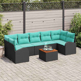 Set Divano da Giardino 8 pcs Nero e Turchese polyrattan