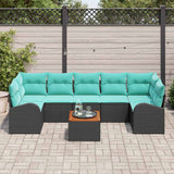 Set Divano da Giardino 8 pcs Nero e Turchese polyrattan