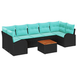 Set Divano da Giardino 8 pcs Nero e Turchese polyrattan
