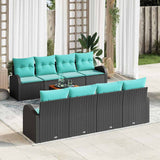Set Divano da Giardino 9 pcs Nero e Turchese polyrattan
