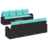 Set Divano da Giardino 9 pcs Nero e Turchese polyrattan