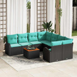 Set Divano da Giardino 9 pcs Nero e Turchese polyrattan