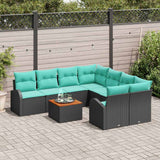 Set Divano da Giardino 9 pcs Nero e Turchese polyrattan
