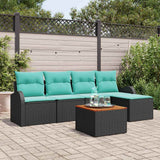 Set Divano da Giardino 6 pcs Nero e Turchese polyrattan