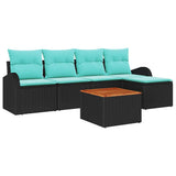 Set Divano da Giardino 6 pcs Nero e Turchese polyrattan